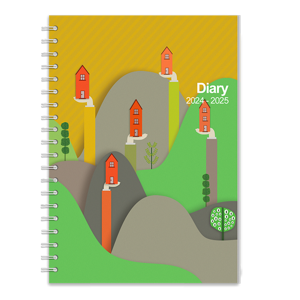 Paper Town diary cover with hands holding houses