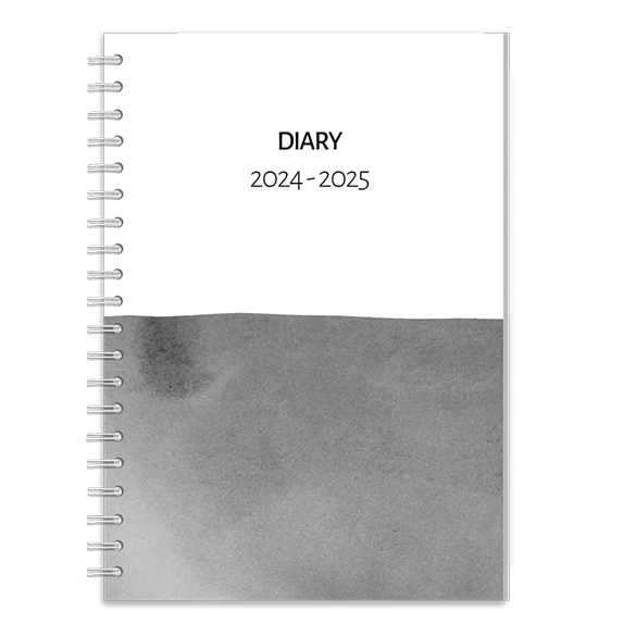 Minimalist planner 024-2025. White with black text with grey colourwash cover.