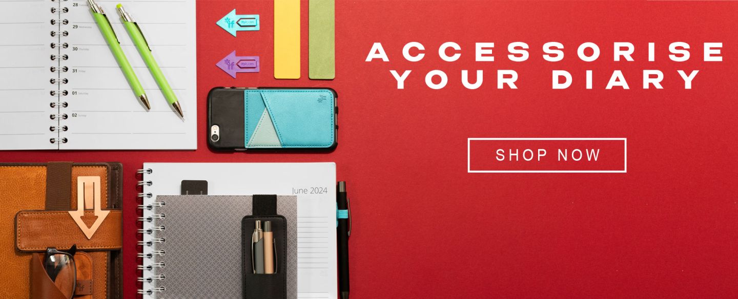 Diary accessories like pen holders, bookmarks and page pointers